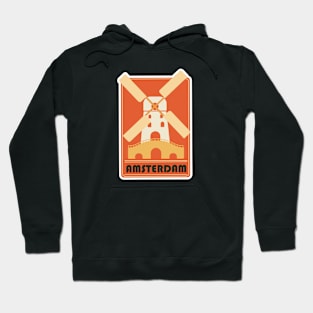 Retro Amsterdam Tourism Badge with Windmill Hoodie